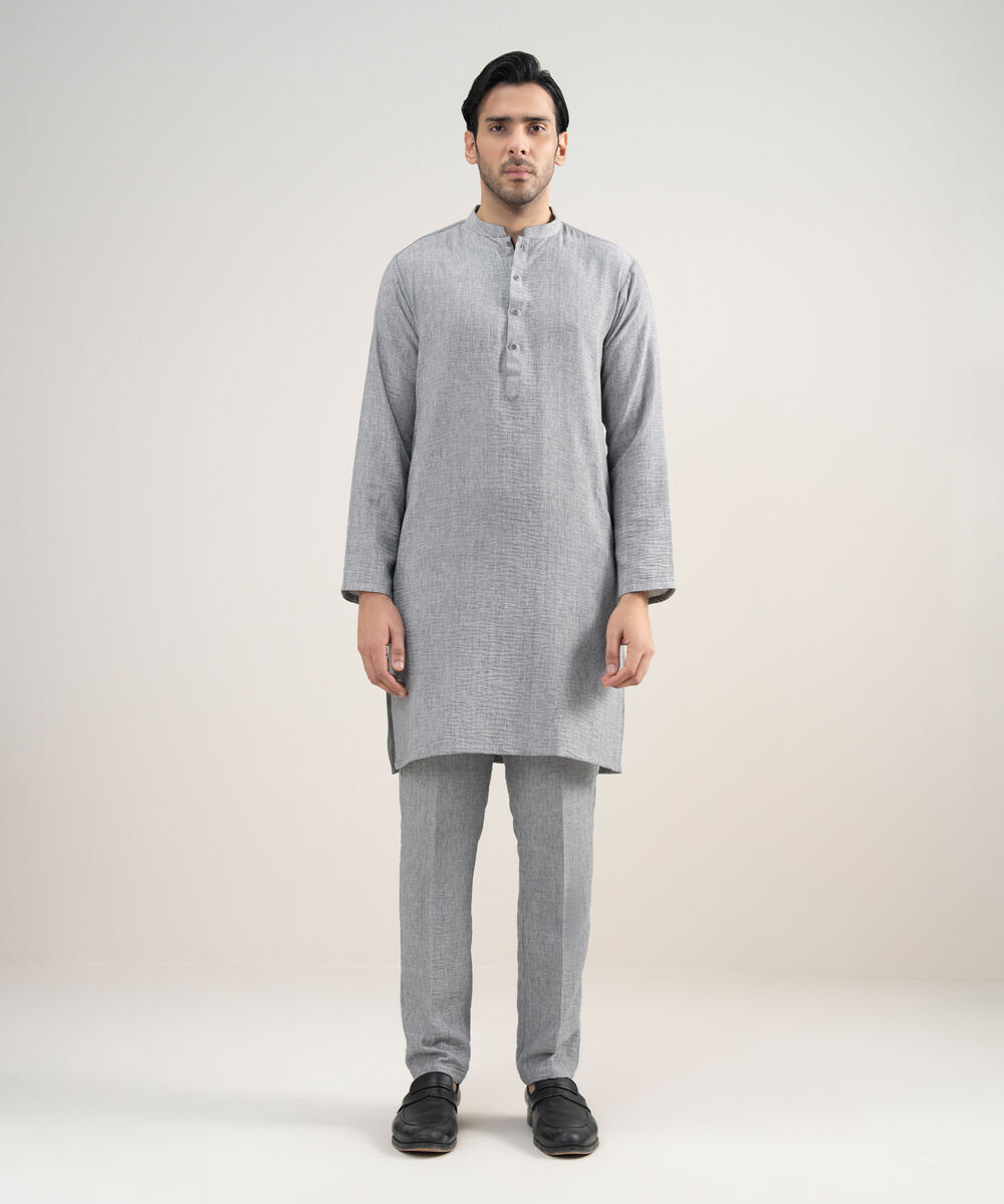 Men's Stitched Blended Linen Grey Suit