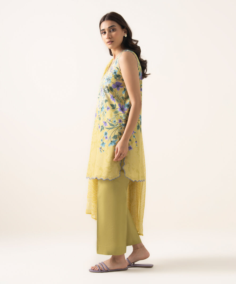 Women's Unstitched Lawn Printed Yellow 3 Piece Suit