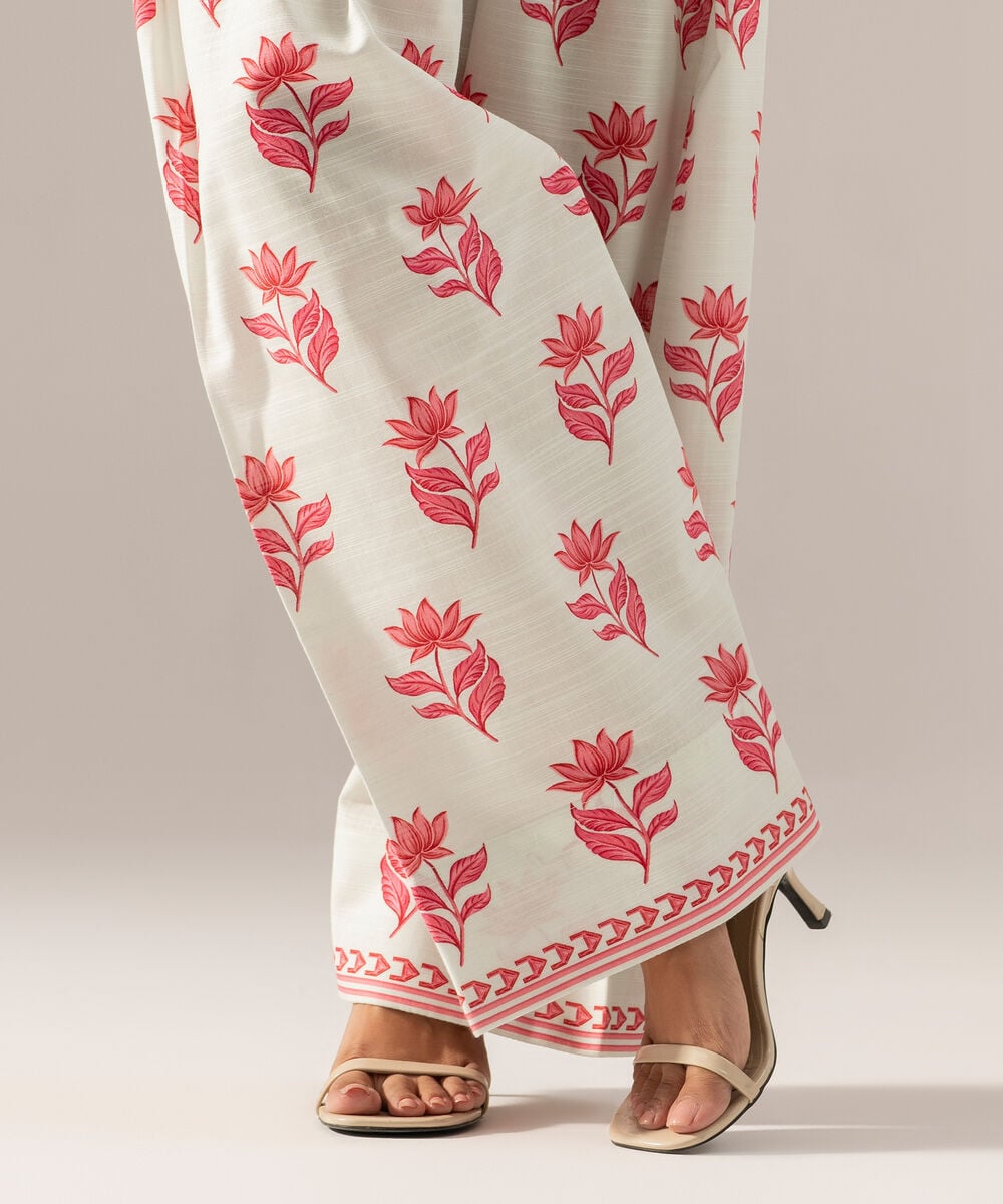 Women's RTW Printed Off White Khaddar Farshi Shalwar