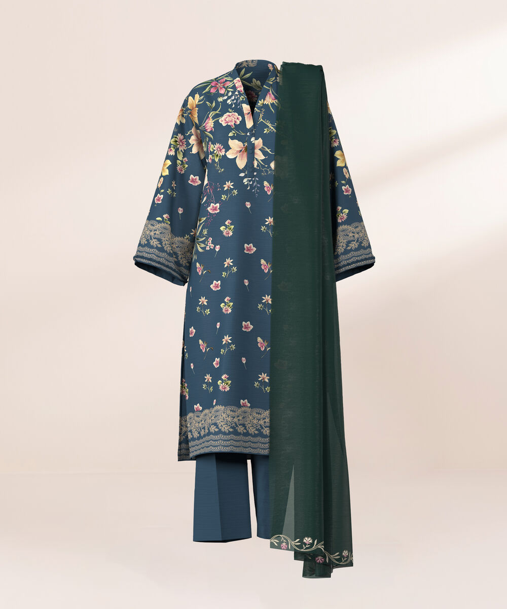 Women's Unstitched Cross Hatch Embroidered Light Peach 3 Piece Suit