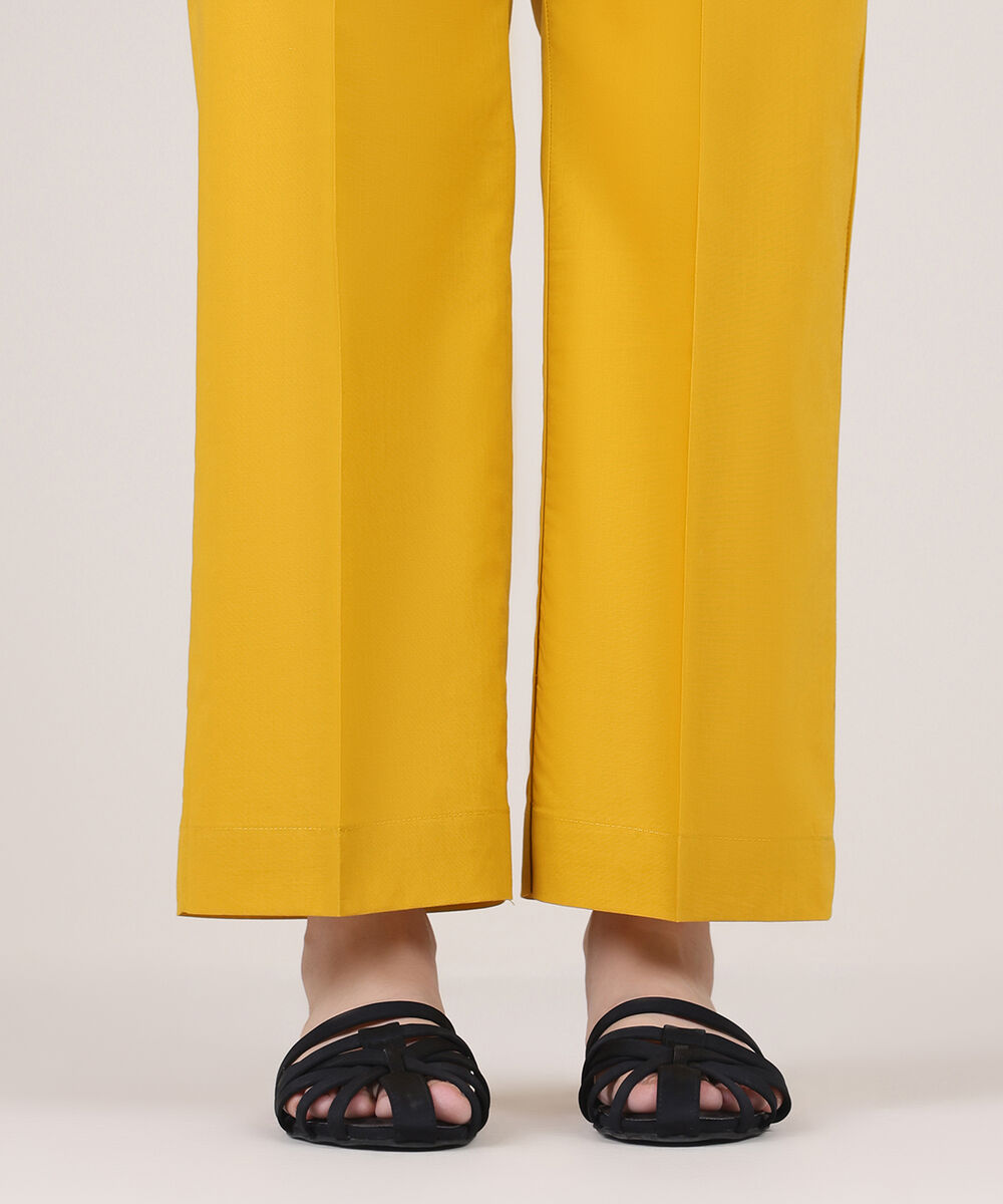 Women's RTW Cambric Yellow Solid Straight Pants