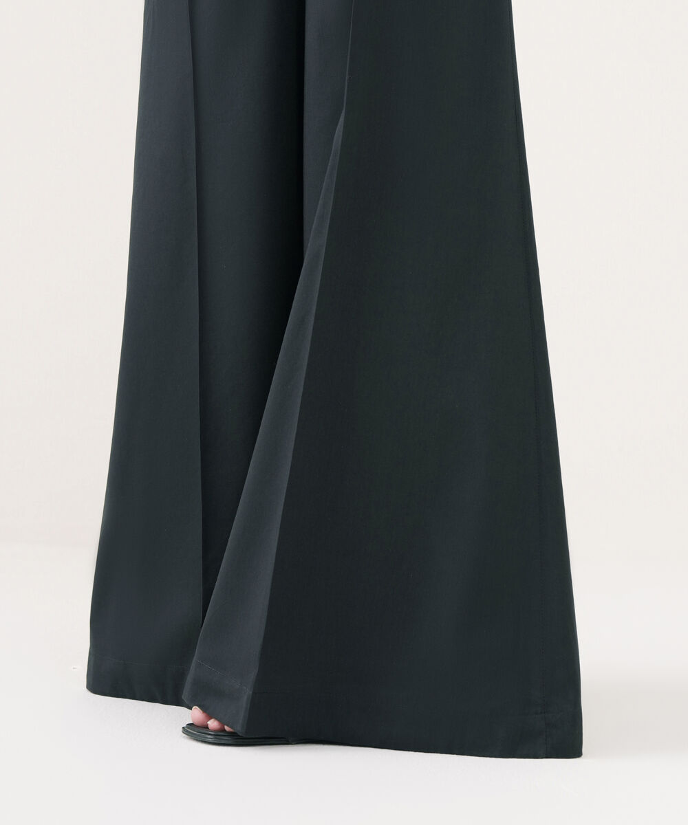 Women's RTW Cotton Viscose Solid Black Flared Pants