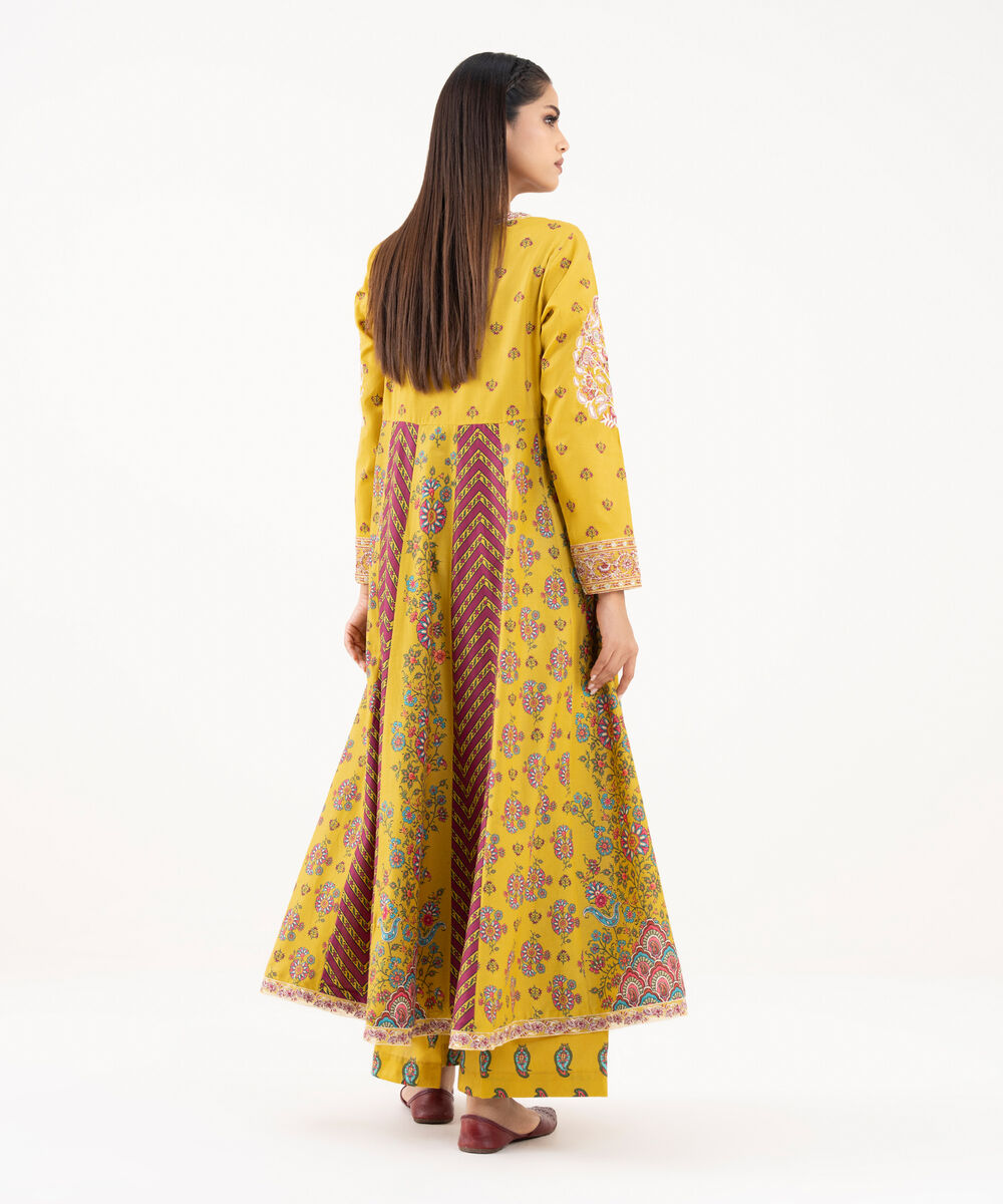 Women's RTW Lawn Viscose Yellow Embroidered Pishwas