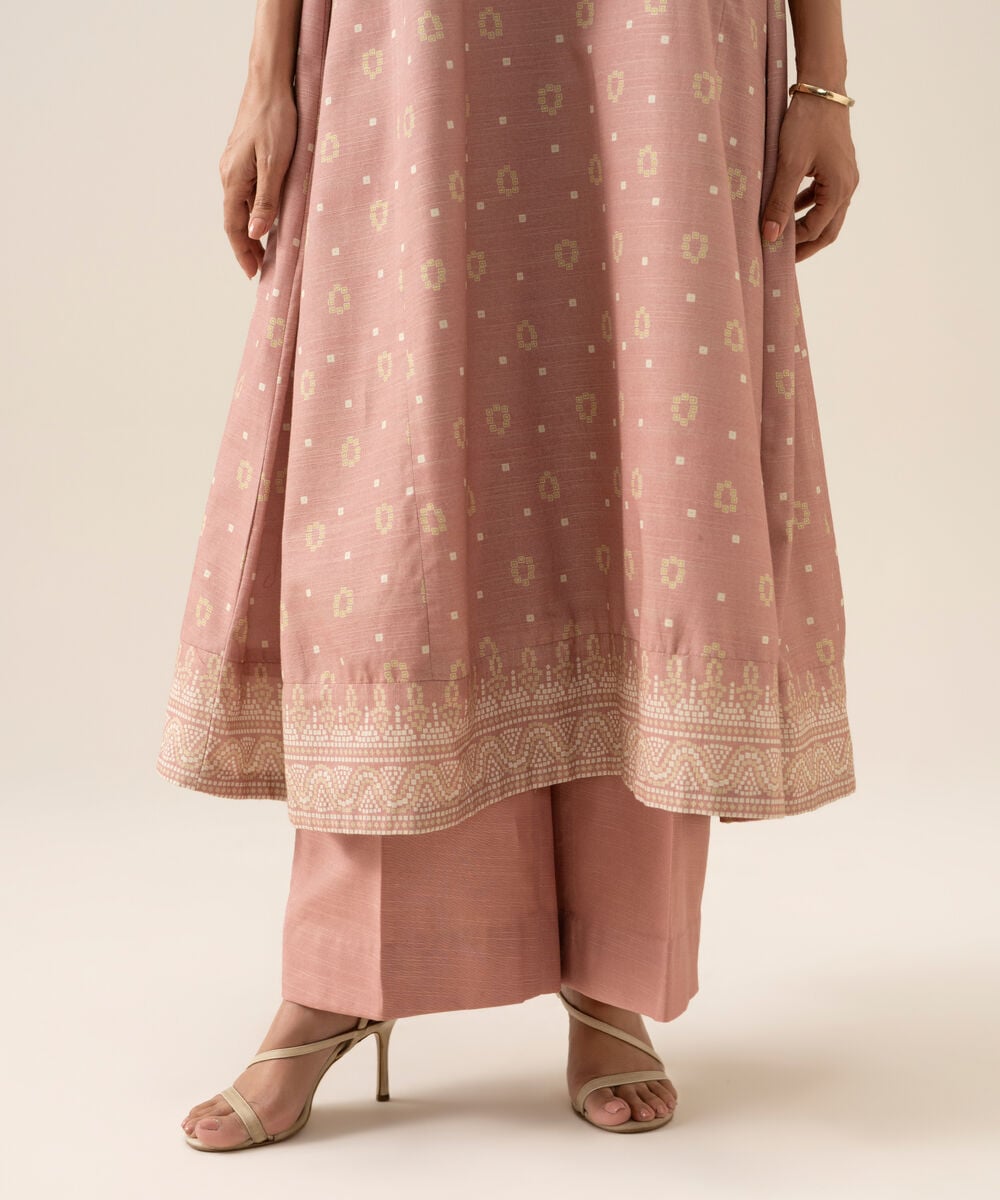 Women's Unstitched Light Khaddar Printed Light Tea Pink 3 Piece Suit