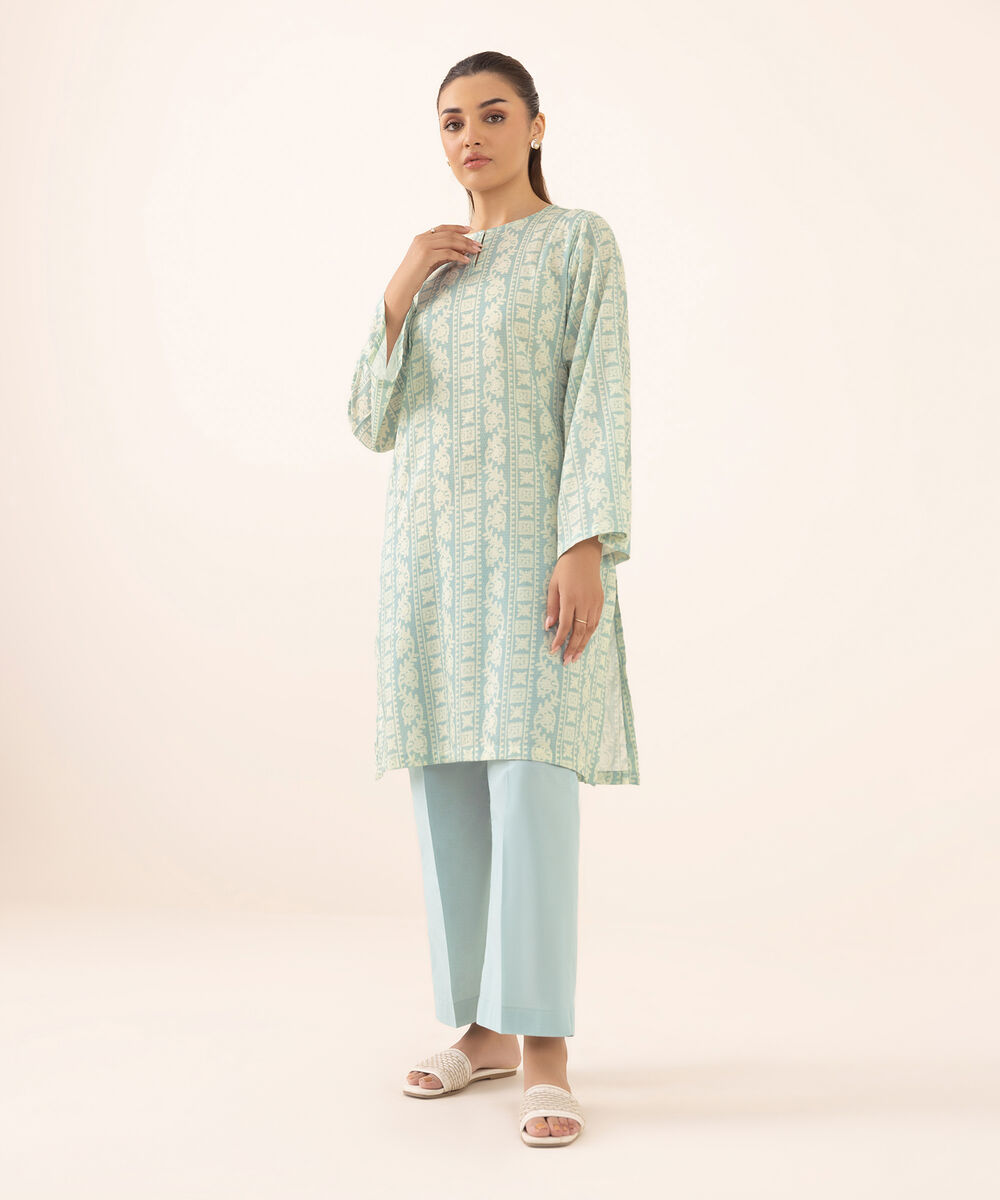 Women's RTW Dobby Blue Printed Boxy Shirt