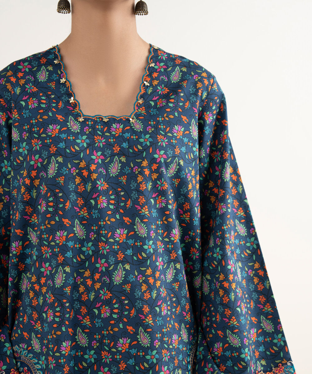 Women's Unstitched Lawn Printed Blue 3 Piece Suit