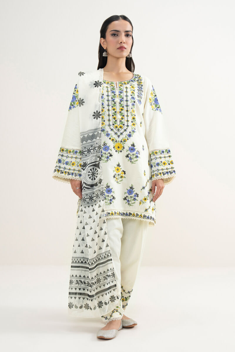 3 Piece - Embroidered Zari Cotton Suit