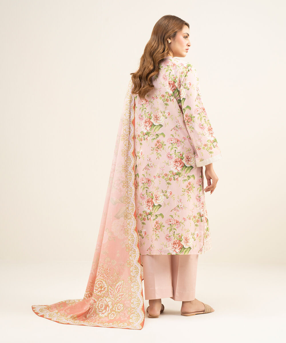 Women's Unstitched Lawn Embroidered Tea Pink 2 Piece Suit