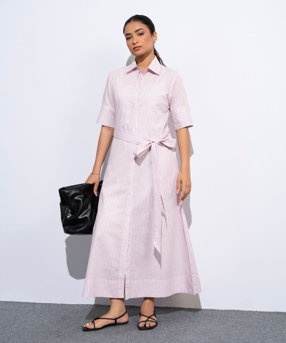 Women's Multi Striped Poplin Dress With Belt