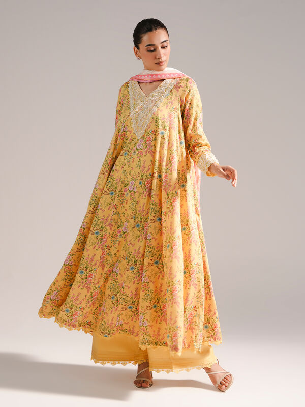 3 Piece - Embroidered Cotton Satin Suit