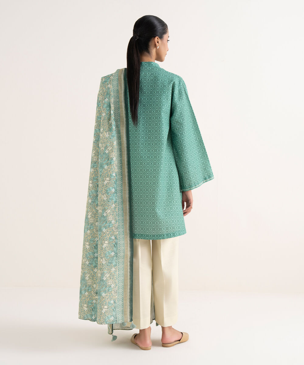 Women's Unstitched Light Khaddar Printed Green Two Piece Suit