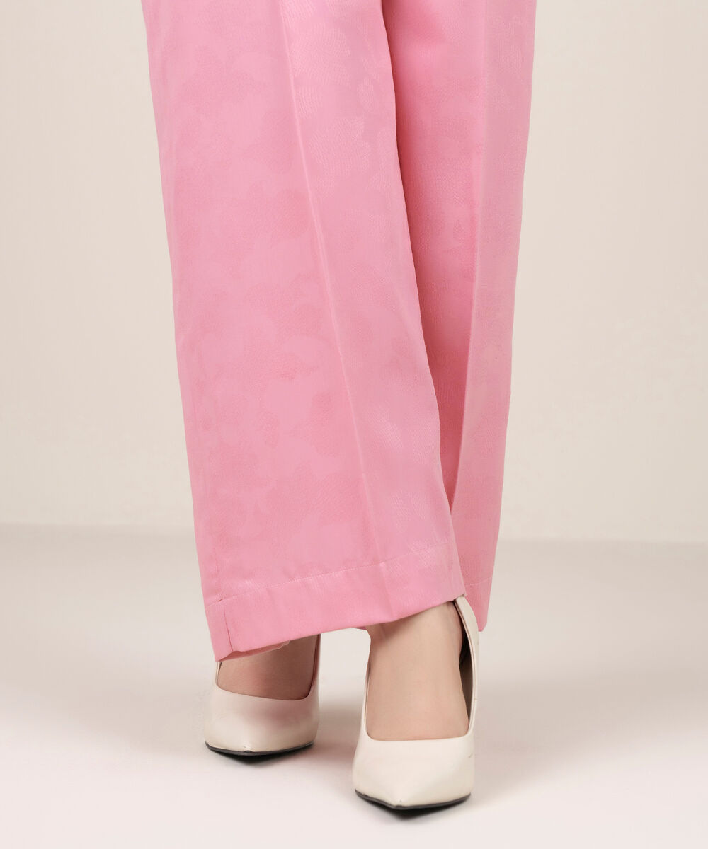Women's RTW Self Jacquard Leno Solid Pink Culottes