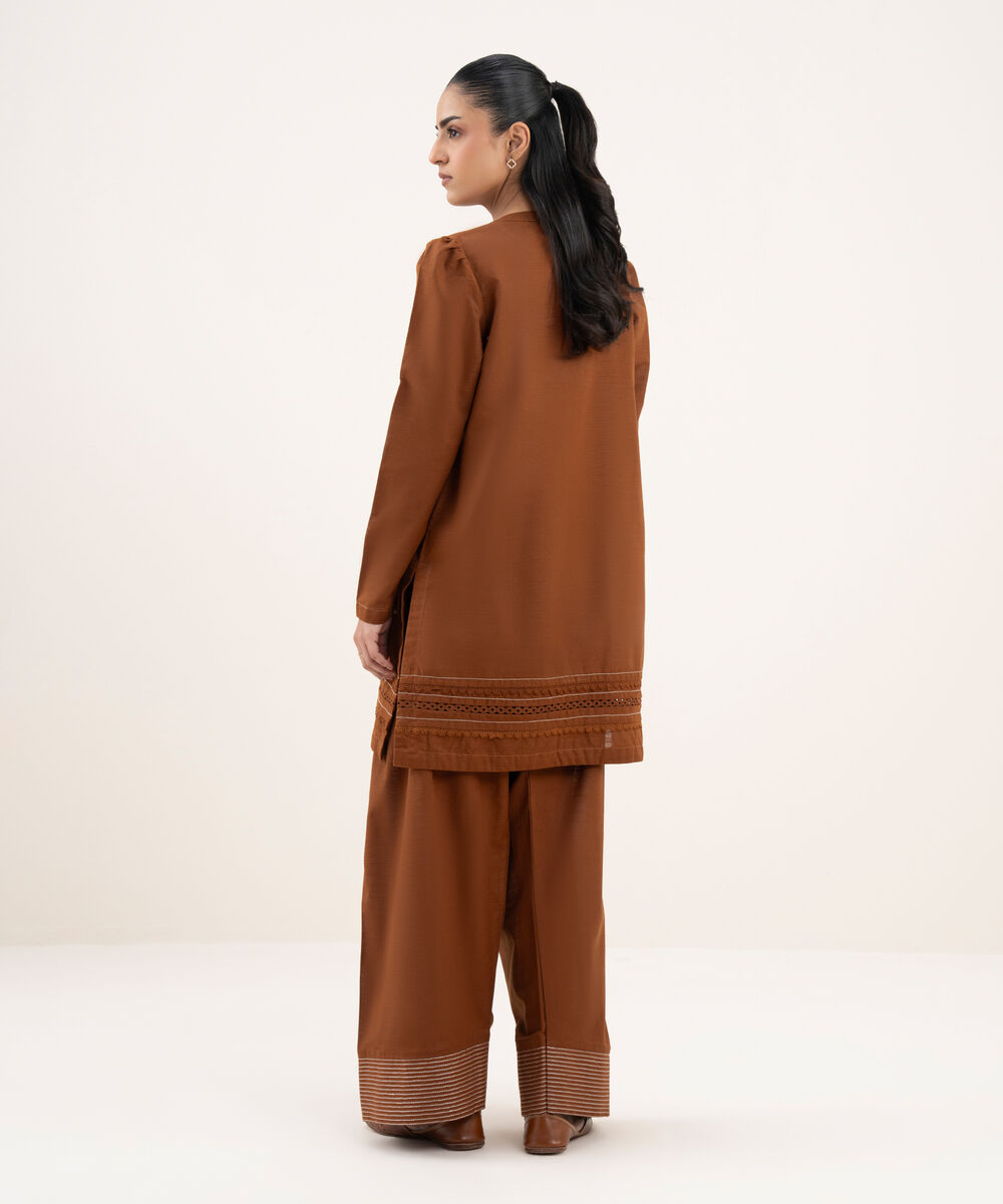 Women's RTW Light Khaddar Solid Straight Rust Shirt