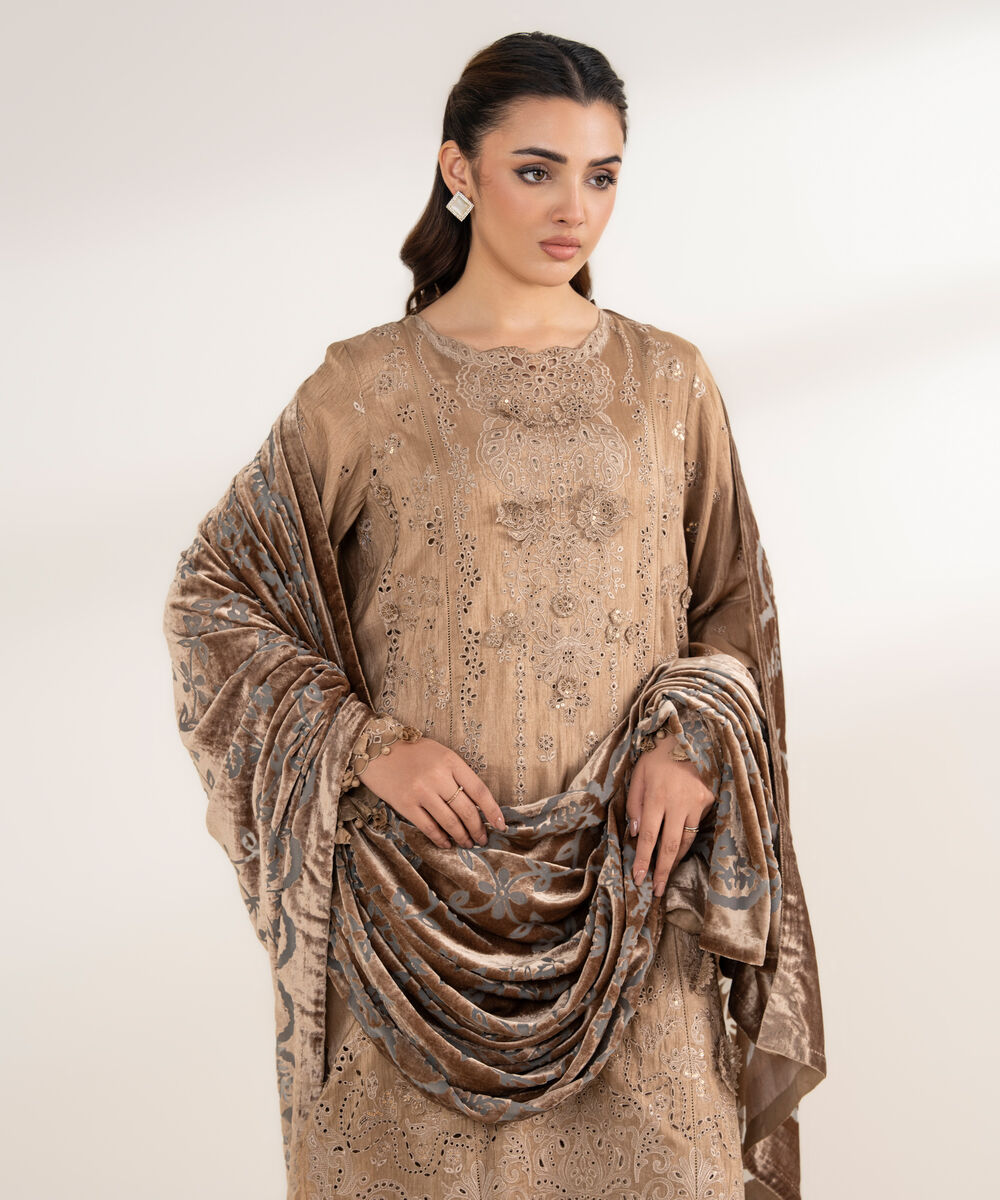 Women's Unstitched Viscose Raw Silk 3 Piece Suit