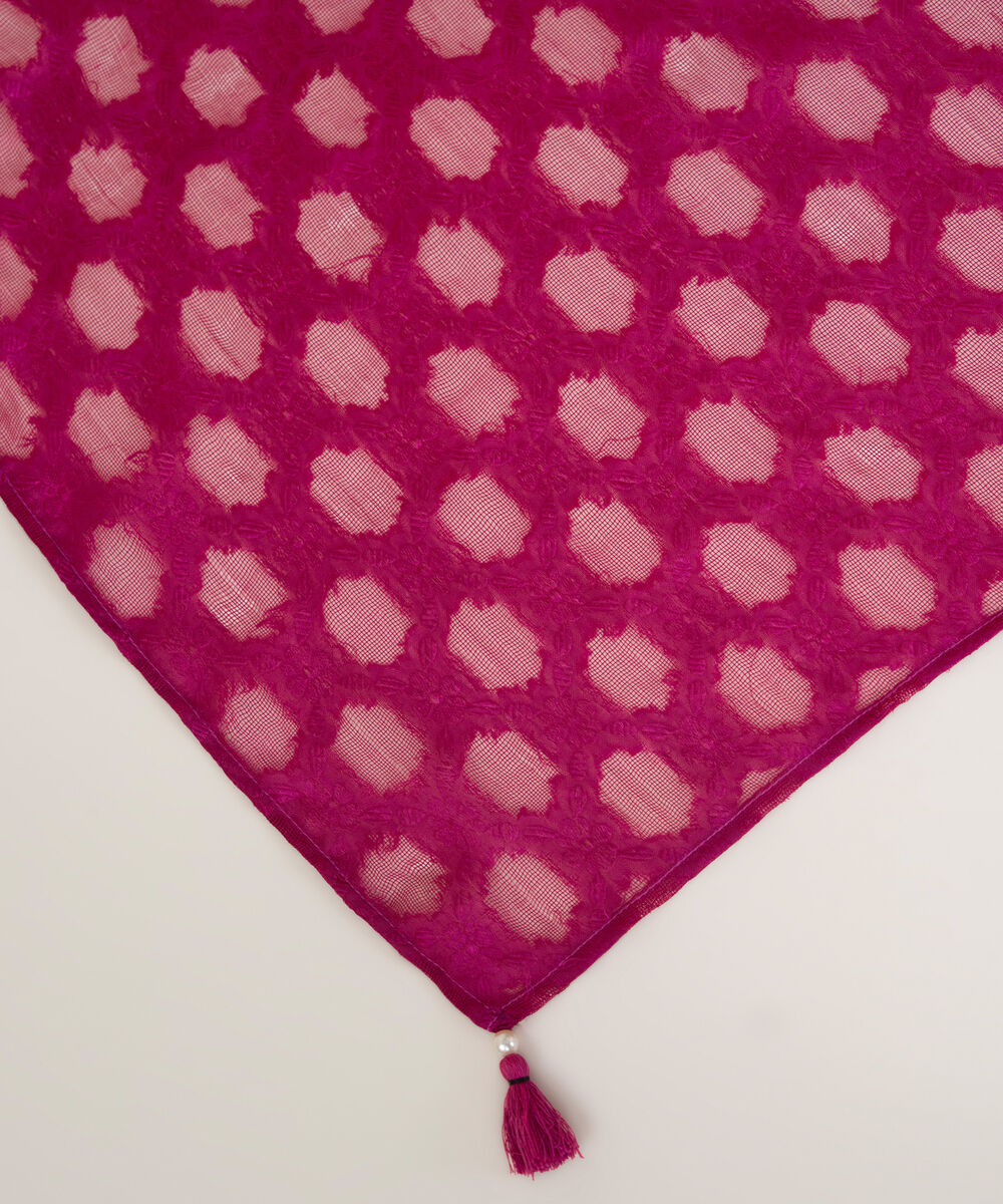 Solid Brochea Jacquard Pink Dupatta