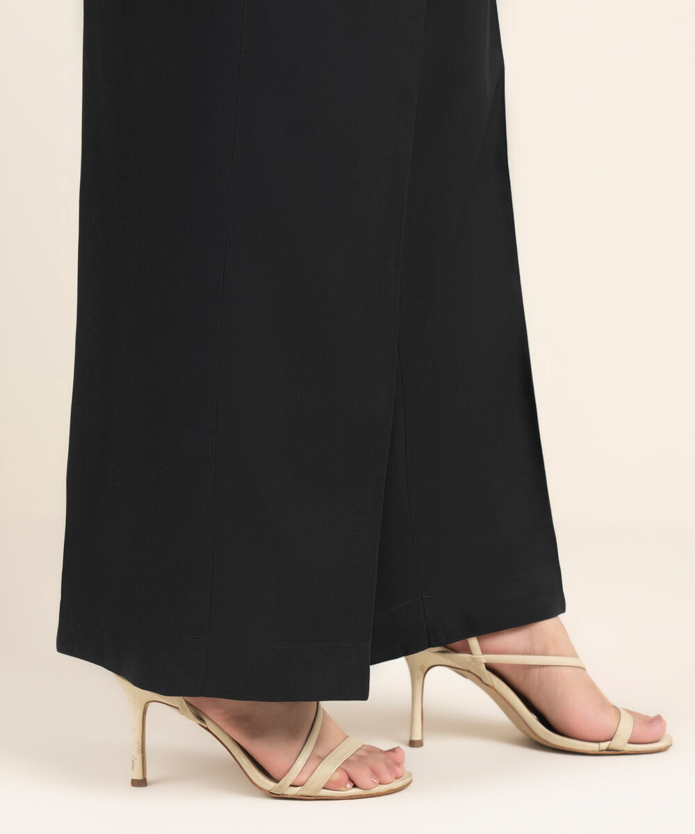 Women's RTW Linen Solid Black Culottes