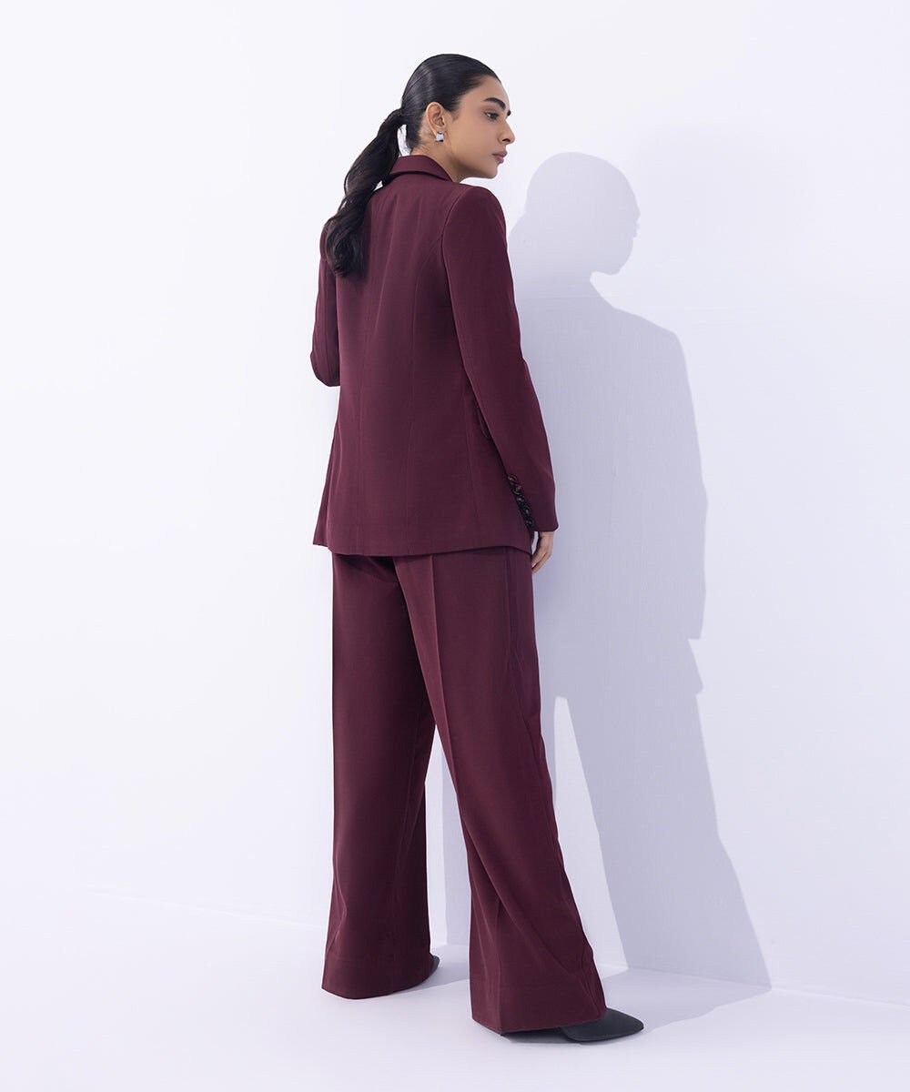 Woman - Red Tailored Wide Leg Trousers