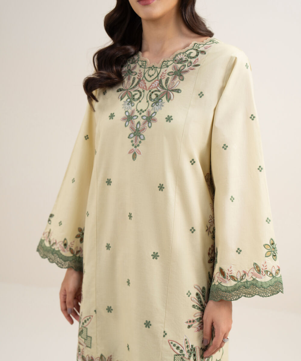 Women's Unstitched Lawn Embroidered Beige 3 Piece Suit