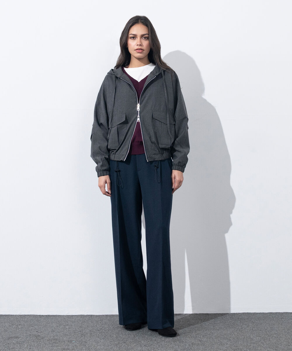 Women's Western Wear Grey Hooded Bomber Jacket