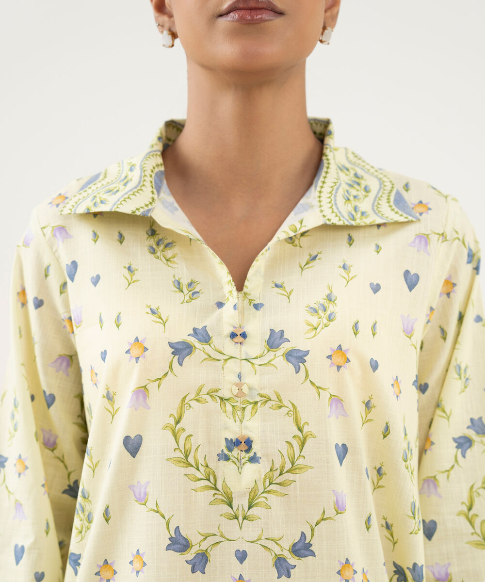 Women's RTW Crosshatch Printed Pale Yellow Straight Shirt