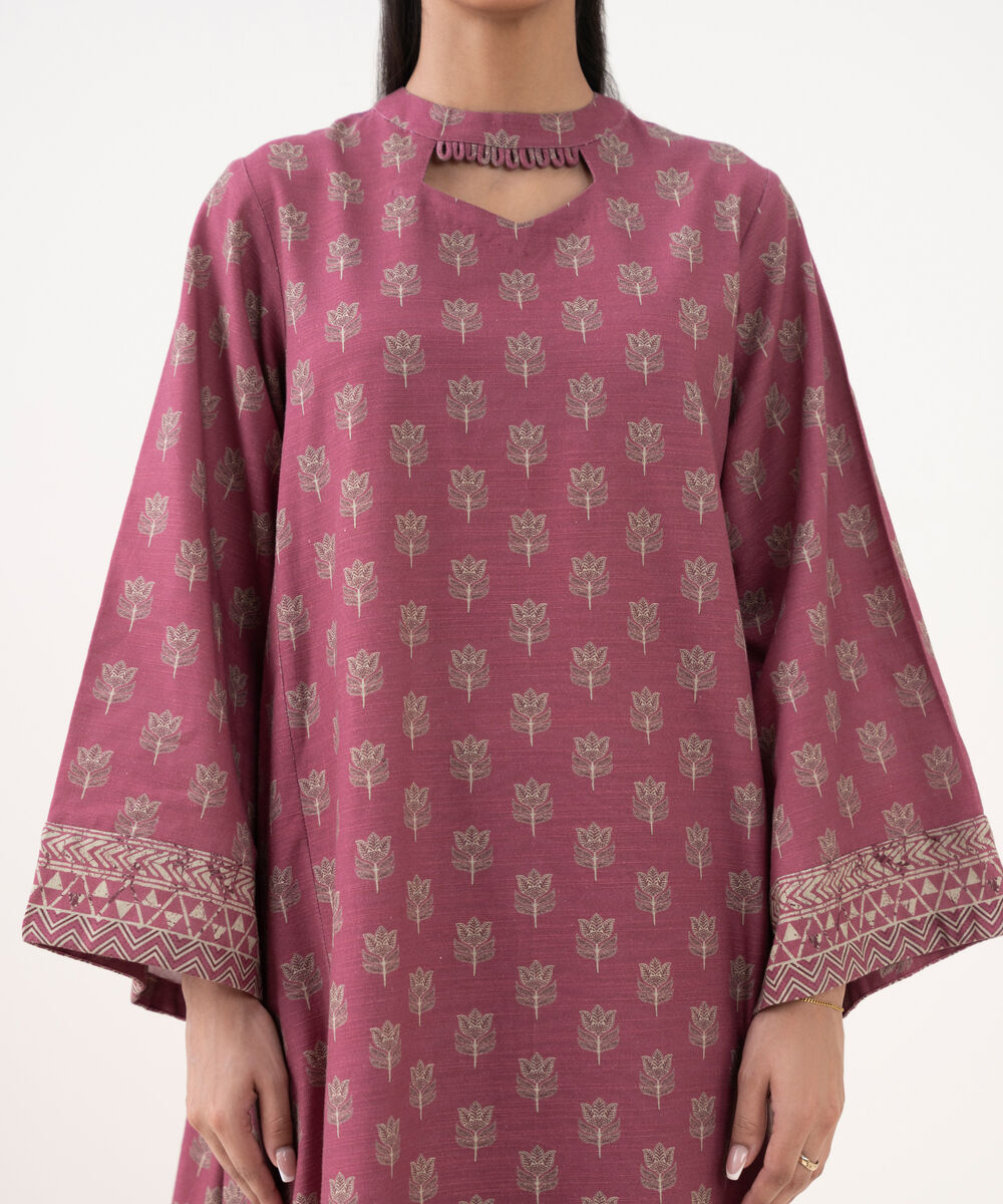 Women's Unstitched Light Khaddar Printed Pink 3 Piece Suit