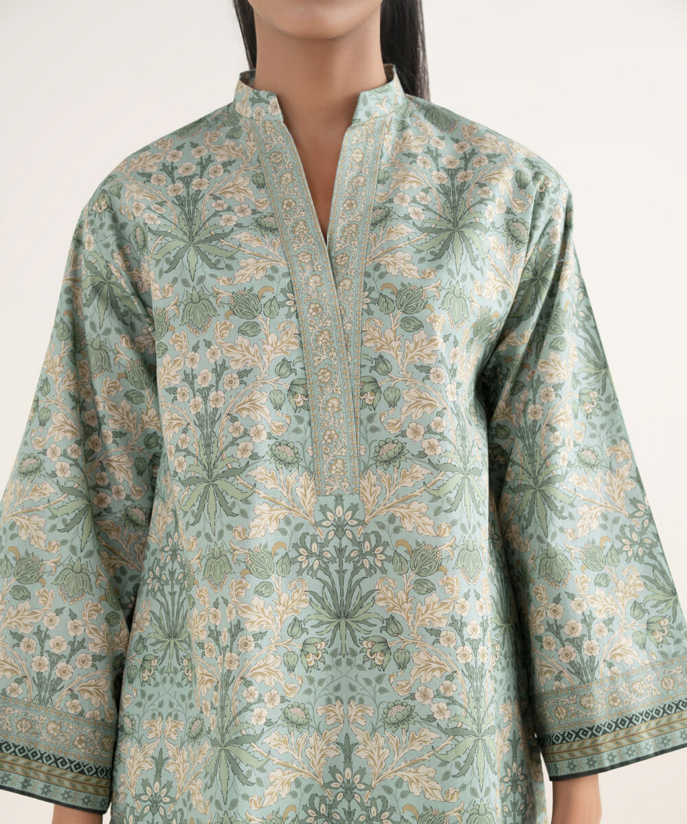 Women's Unstitched Cotton Printed Blue 3 Piece Suit