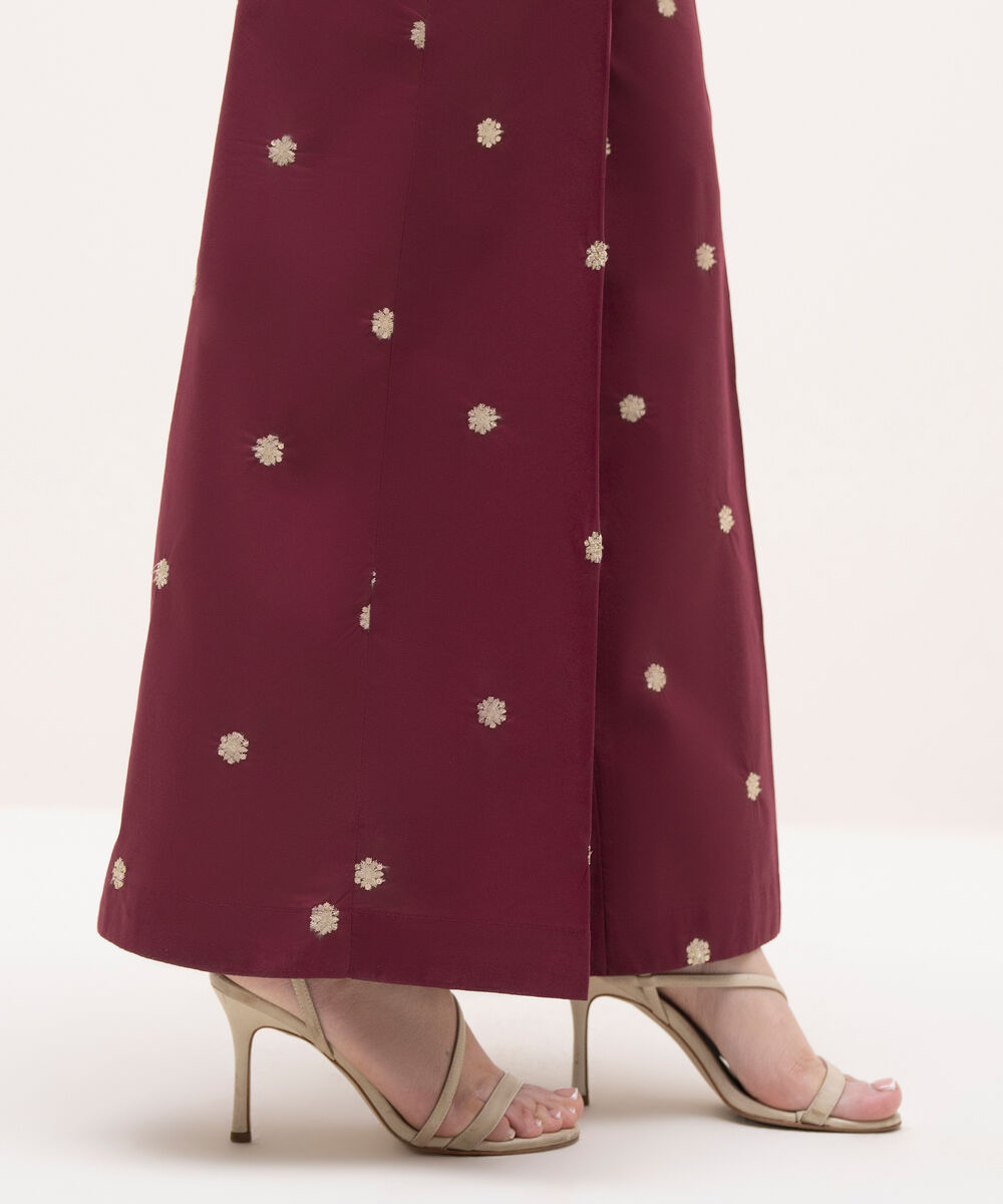 Women's RTW Cambric Maroon Embroidered Culottes