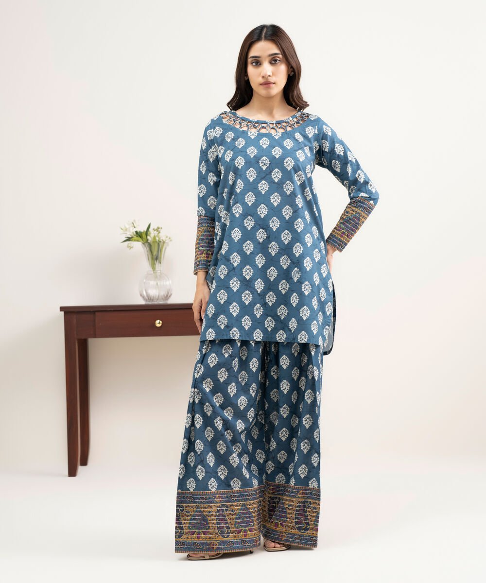 Women's Unstitched Lawn Printed Blue 2 Piece Suit