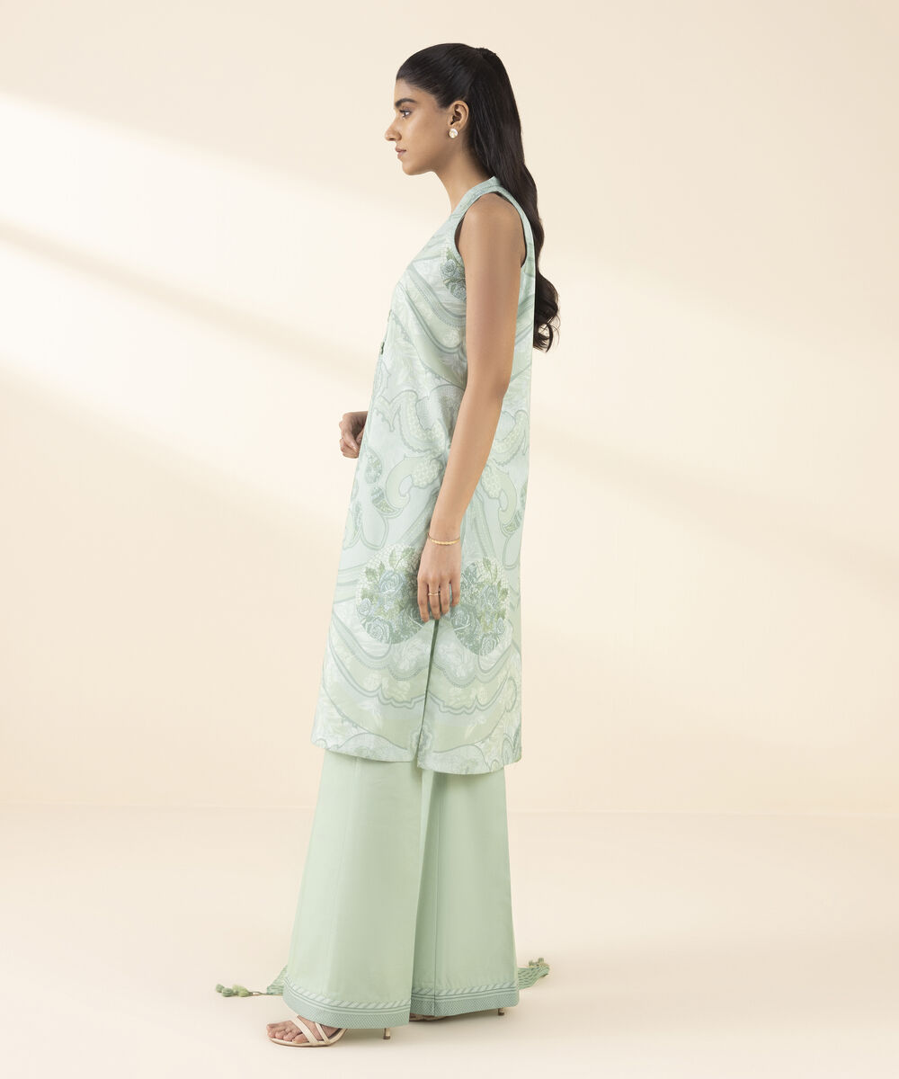 Unstitched Women's Green Lawn 3 Piece Suit