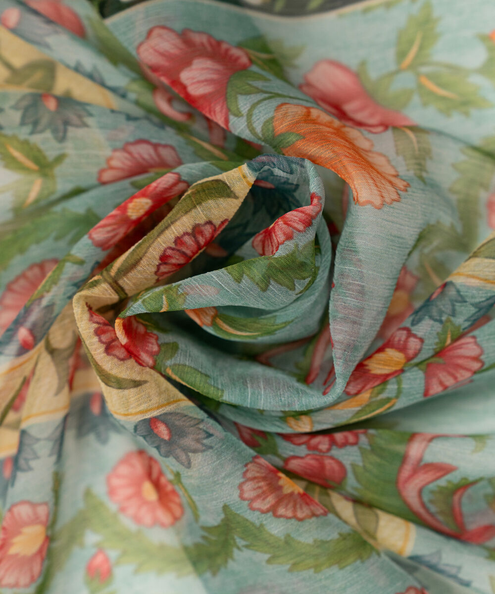 Blended Chiffon Printed Sage Green Dupatta