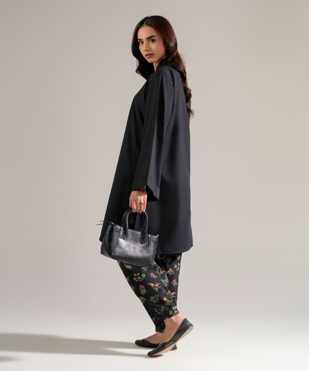 Women's RTW Cambric Solid Black Straight Shirt