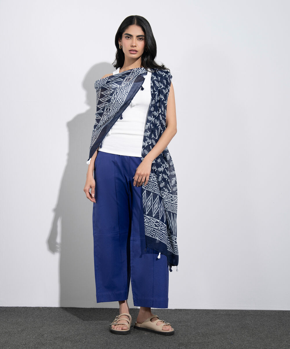 Women's Western Blue Printed Rectangular Scarf