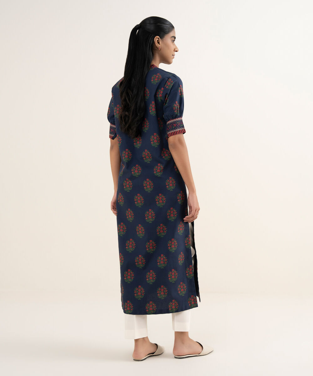 Women's Unstitched Cotton Printed Blue Shirt