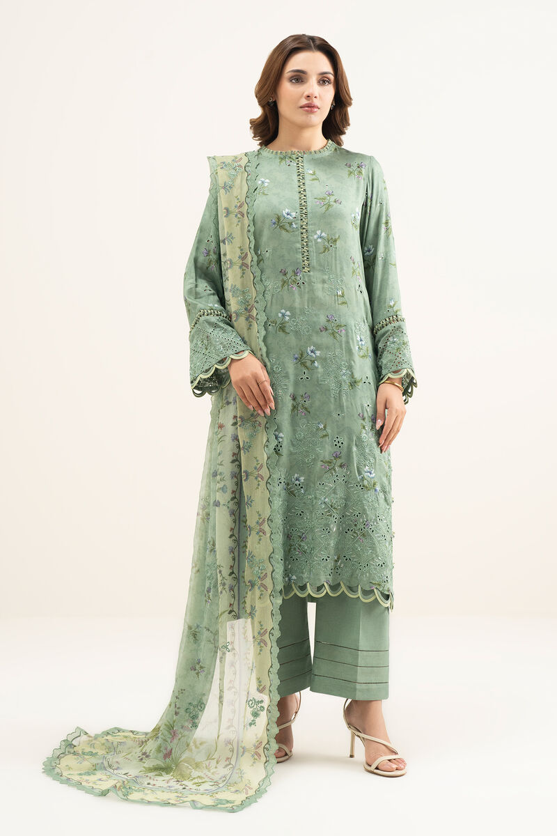 3 Piece - Embroidered Satin Suit