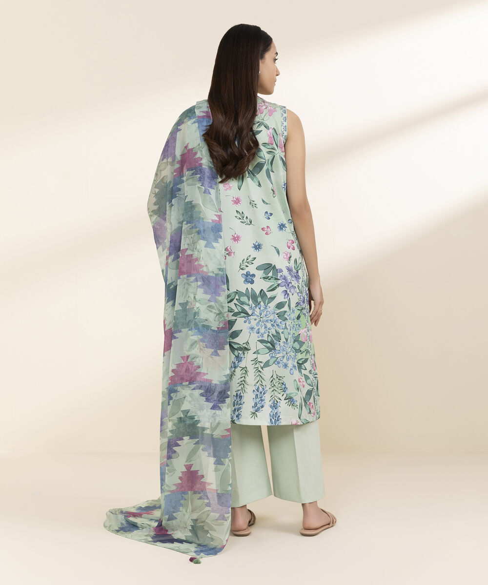 Unstitched Women's Green Lawn 3 Piece Suit