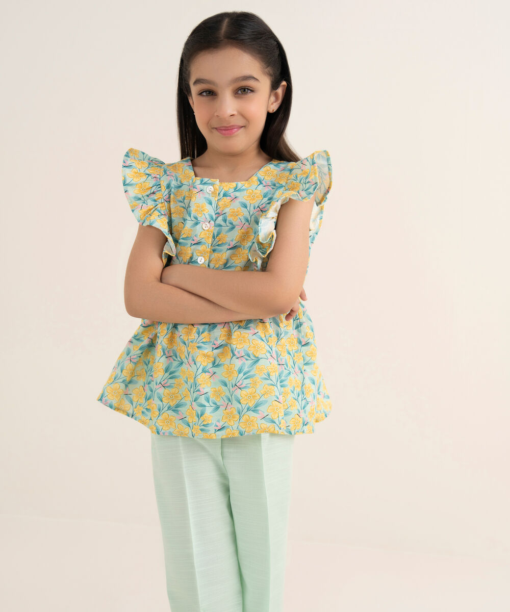 Girl's Khaddar Printed Mint Green 2 Piece Set