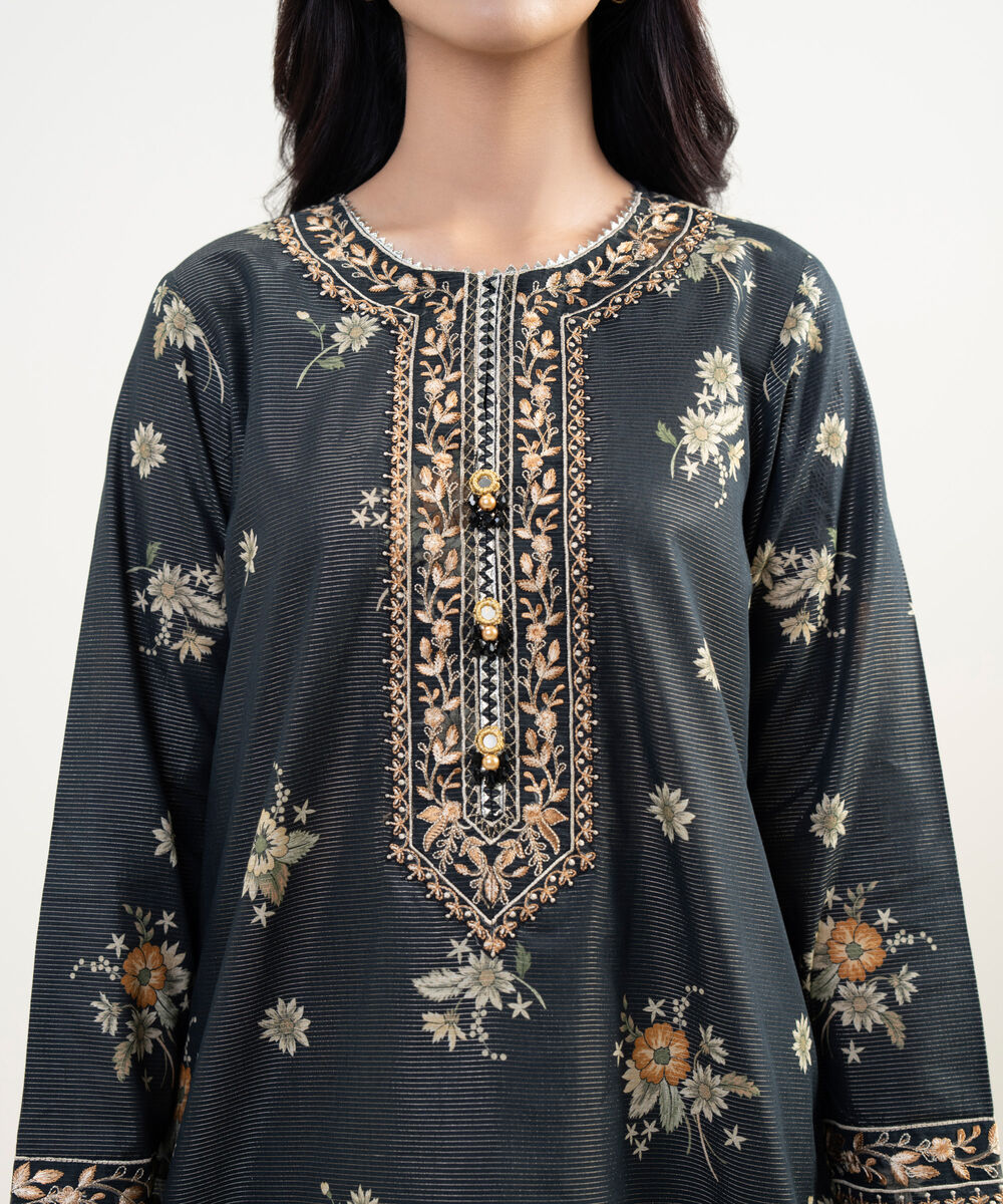 Women's RTW Zari Lawn Embroidered Black 3 Piece Suit