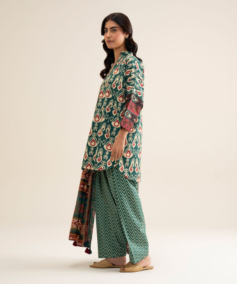 Women's Unstitched Cotton Printed Multi 3 Piece Suit