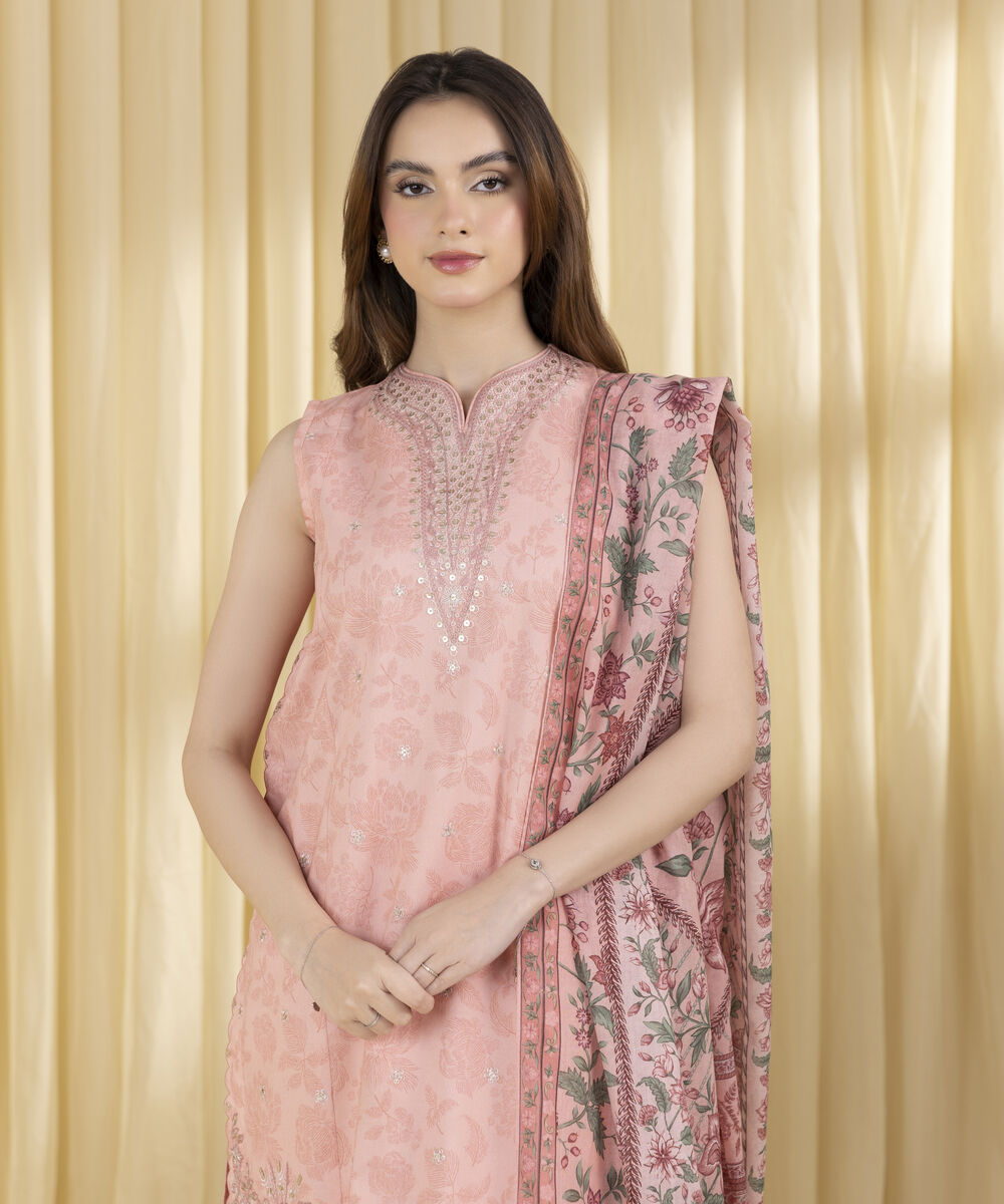Unstitched Women's Pink Lawn 3 Piece Suit