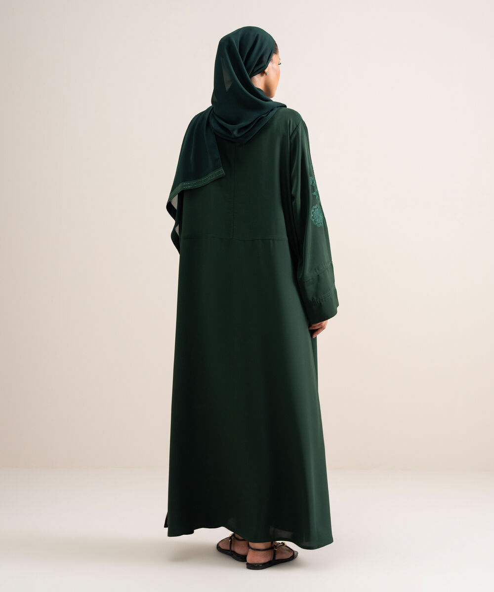 Women's Polyster Green Embroidered Kimono Set