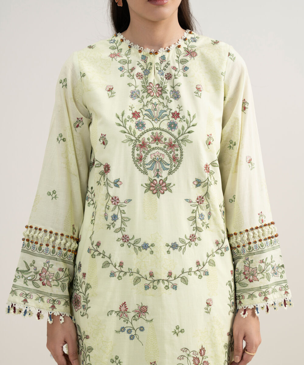 Women's Unstitched Lawn Embroidered Yellow 3 Piece Suit