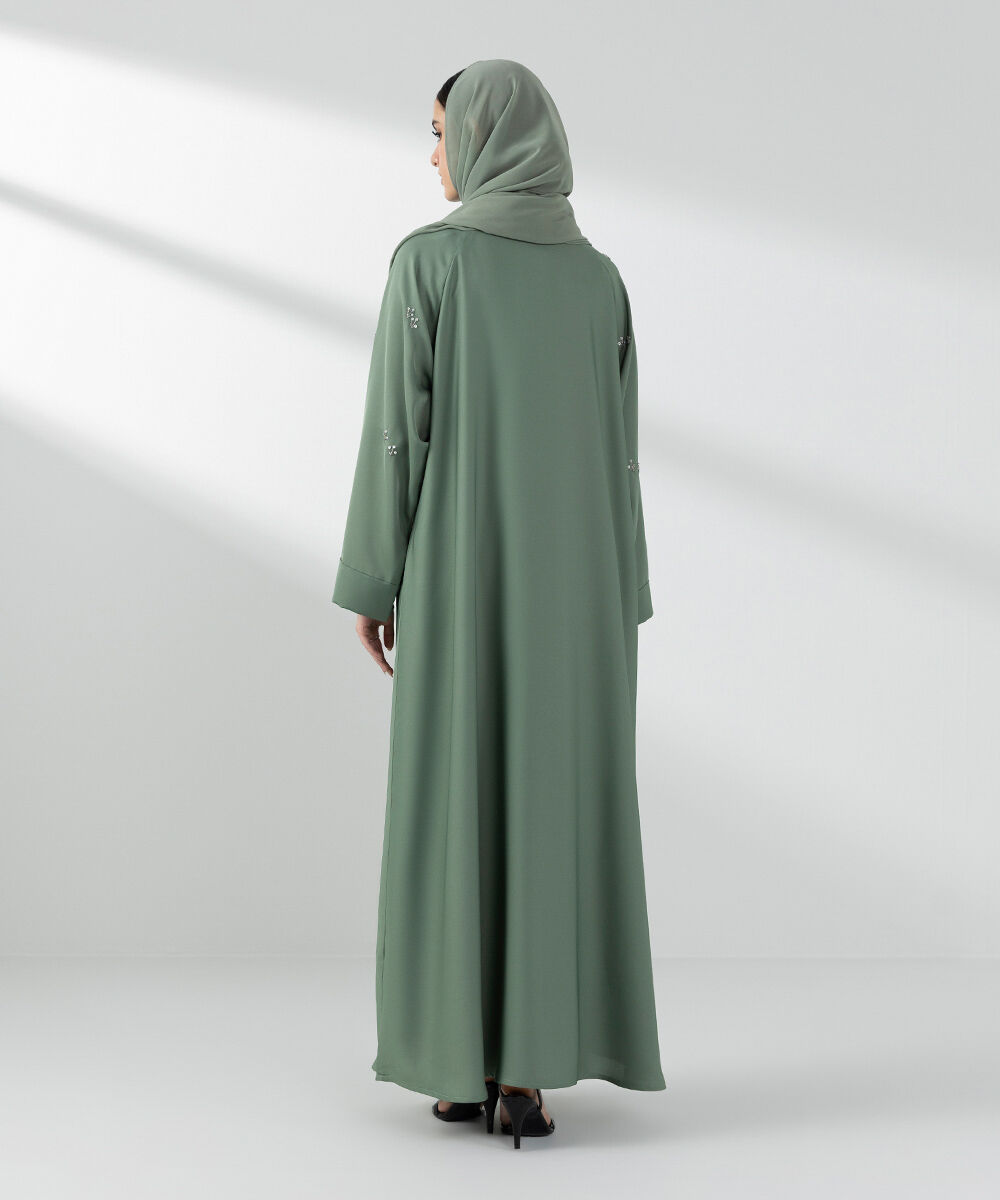 Woman - Green Hand Embellished Abaya Set