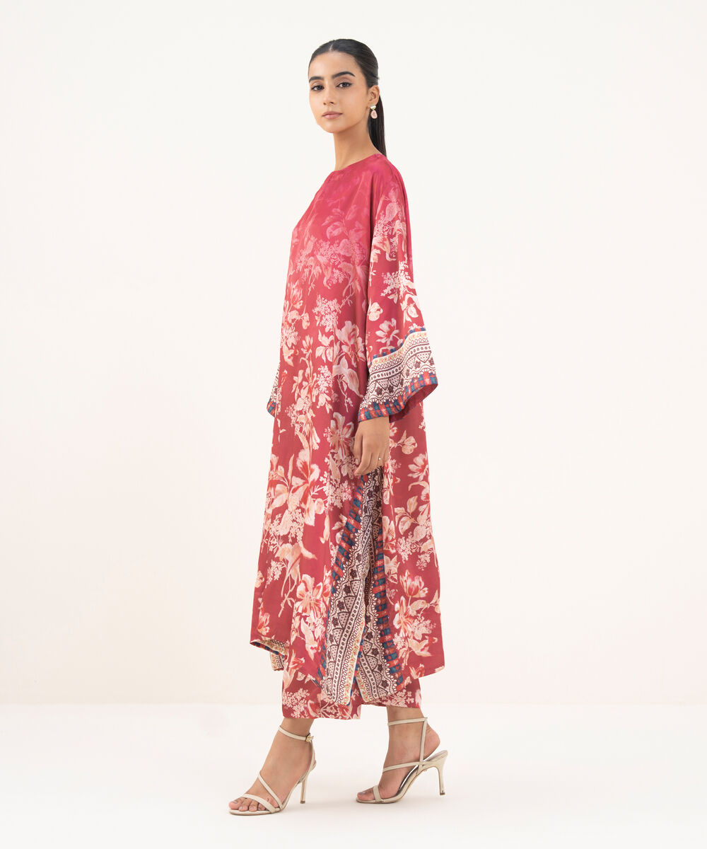 Women's RTW Blended Satin Pink Printed A-Line Shirt