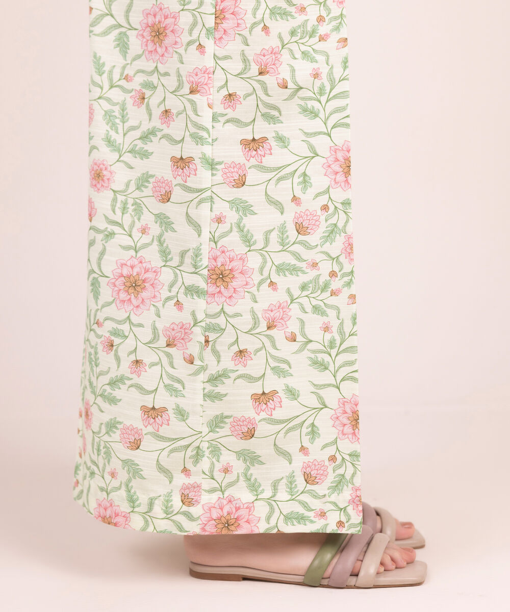 Women's RTW Khaddar Printed Off White Flared Pants