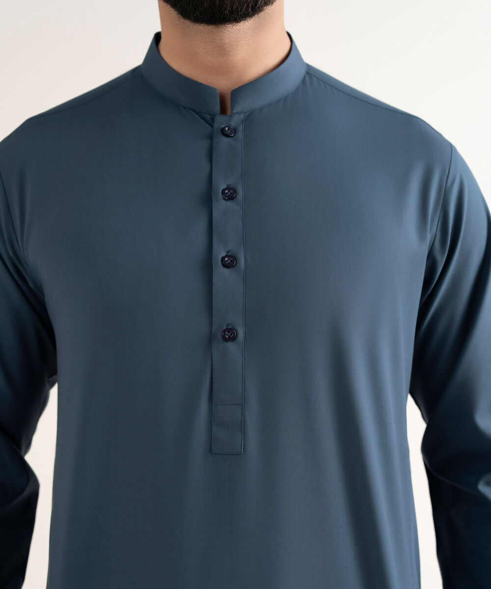 Men's Wash & Wear Plain Blue Kurta Shalwar