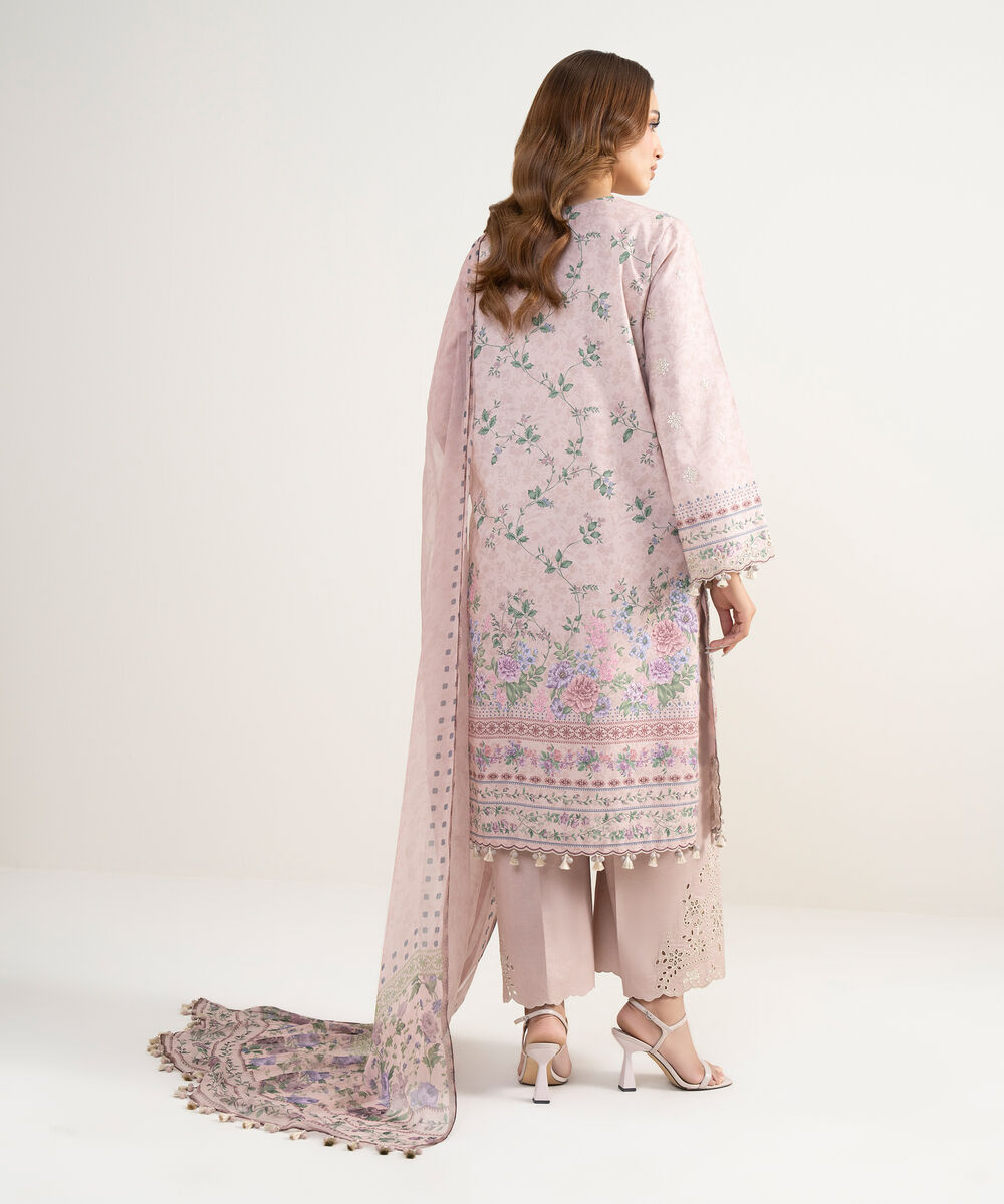 Women's Unstitched Fine Lawn Embroidered Pink 3 Piece Suit