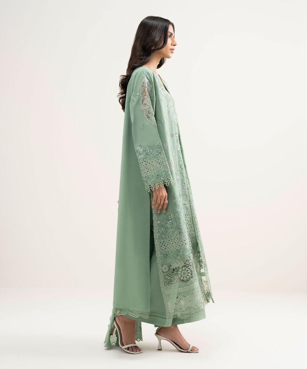 Women's Unstitched Lawn Embroidered Green 3 Piece Suit