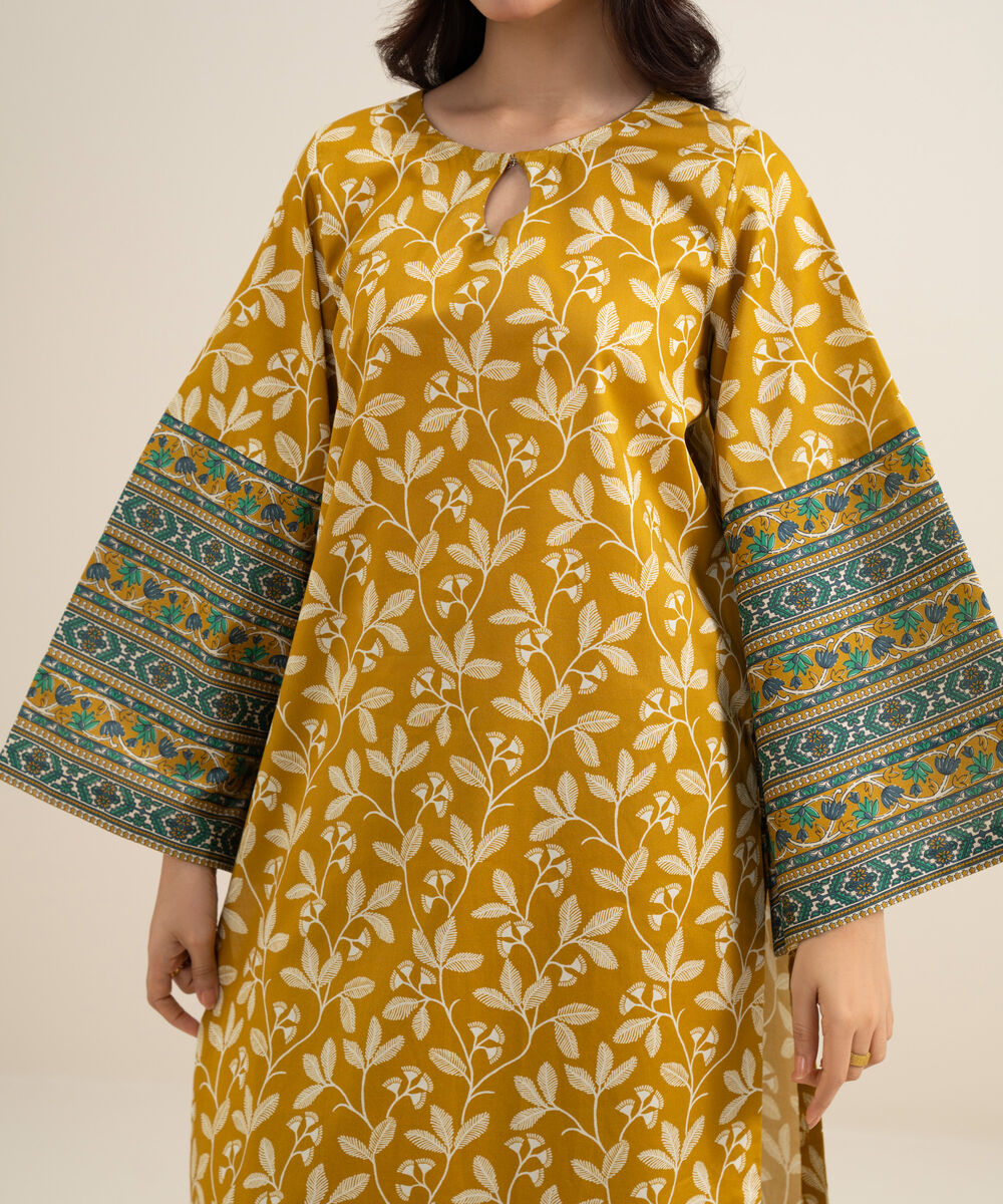 Women's Unstitched Lawn Printed Yellow 3 Piece Suit