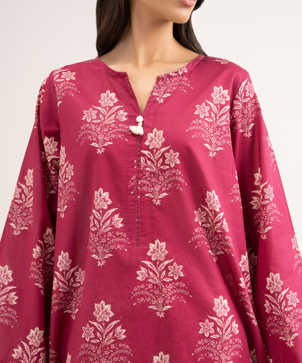 Women's RTW Lawn Printed Pink Straight Shirt