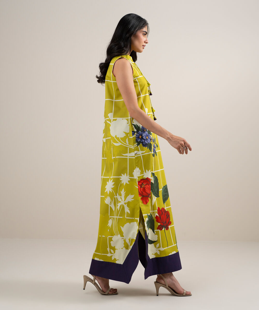 Women's Unstitched Lawn Printed Yellow 2 Piece Suit